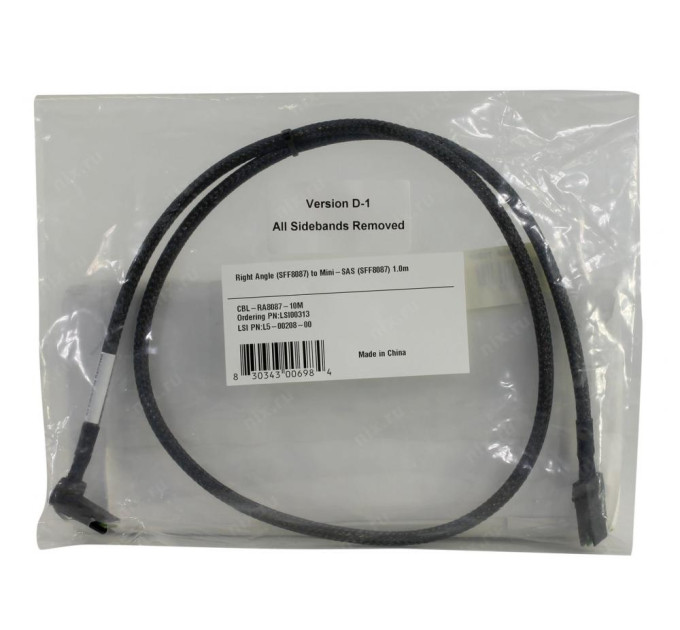 LSI LSI00313 CBL-RA8087-10M L5-00208-00 1.0m Internal Straight (SFF 8087) to Right Angle (SFF 8087) SAS Cable All Sidebands Removed