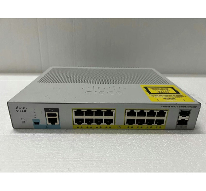 Cisco WS-C2960L-SM-16PS 16 x Gigabit RJ45 PoE+ ports & 2 x 1G SFP Switch