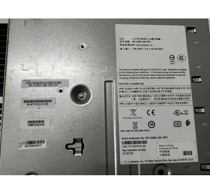 Cisco WS-C2960L-SM-16PS 16 x Gigabit RJ45 PoE+ ports & 2 x 1G SFP Switch