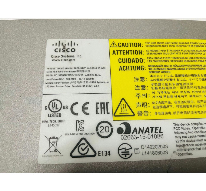 Cisco ASR-920-4SZ-A 2x GE & 4x 10G AC ASR920 Series Aggregation Services Router
