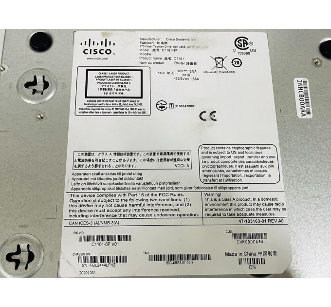 Cisco C1161-8P 8-Port Dual GE SFP Integrated Services Router W/ Power Adapter